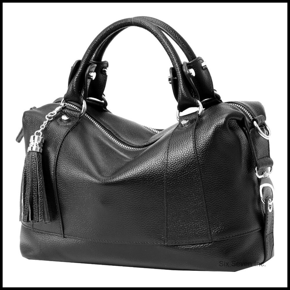 Genuine Leather Satchel Tote Crossbody Bag Elegant Classic Spacious Compartments